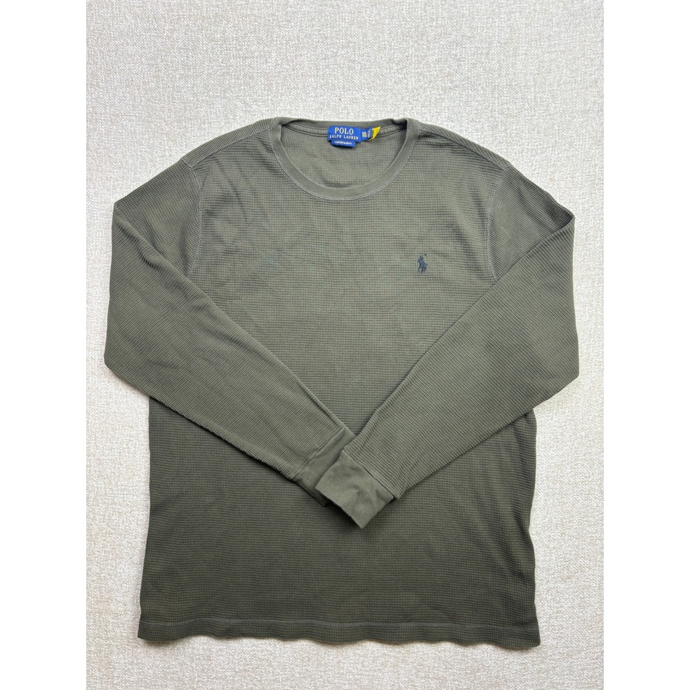 Polo Ralph Lauren Mens XXL Custom Slim Fit Waffle Knit Thermal Shirt Olive Green